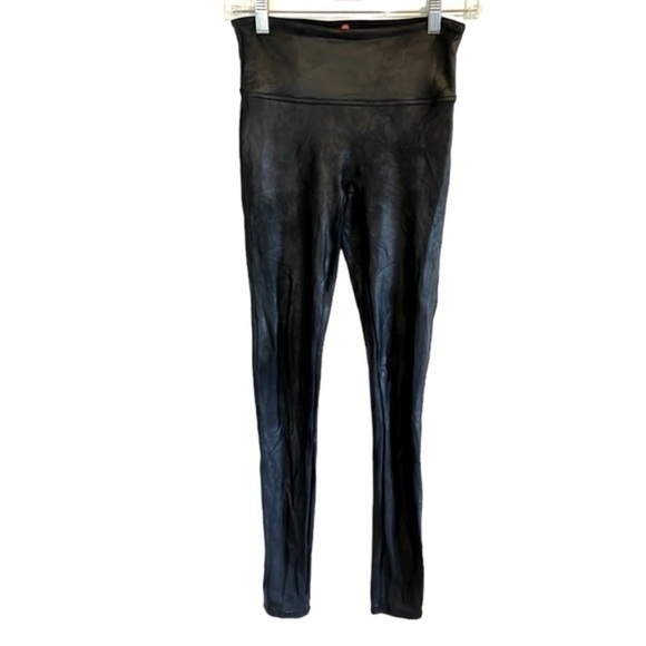 SPANX Faux Leather Leggings Mid Rise Black Small - Picture 3 of 10